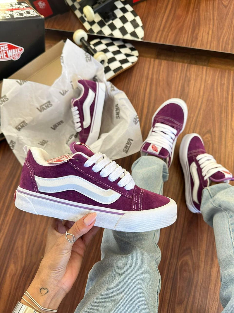 tenis feminino estiloso diferenciado ousado vans knu skool roxo streetwear skate 