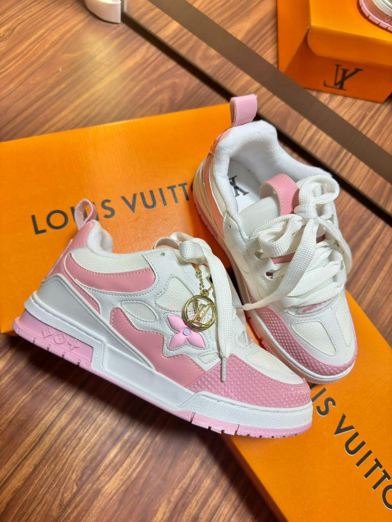 tenis feminino LV skate rosa estiloso streetwear