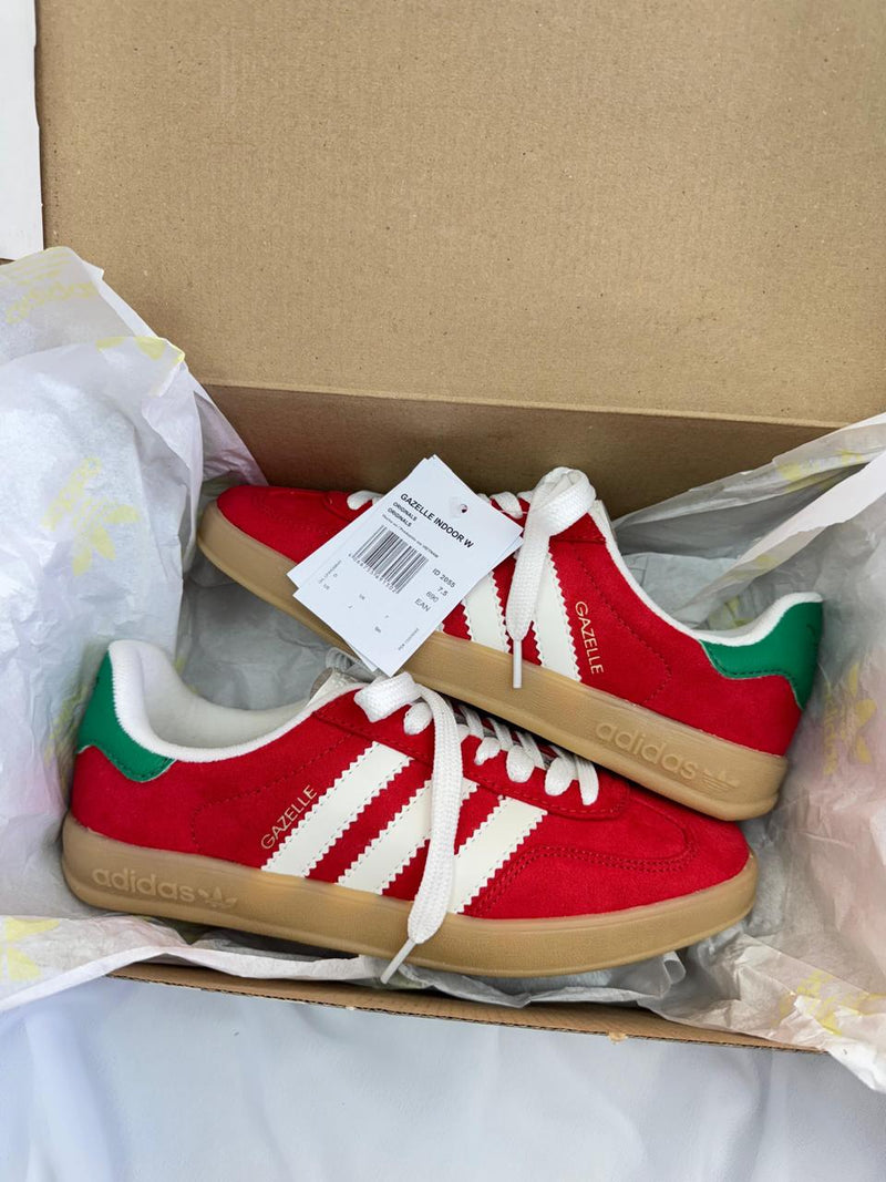 Tênis feminino em couro legítimo Adidas gazelle vermelho 