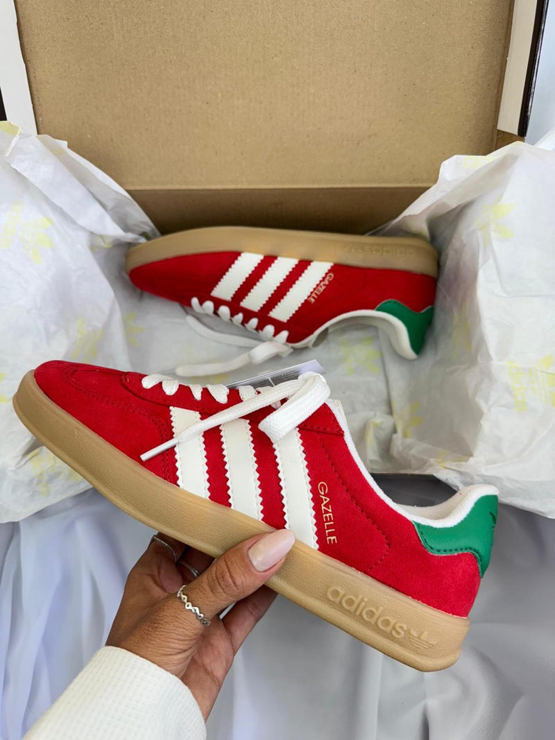 Tênis feminino em couro legítimo Adidas gazelle vermelho 