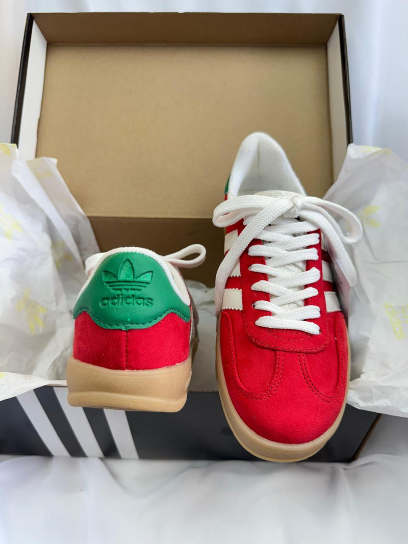 Tênis feminino em couro legítimo Adidas gazelle vermelho 