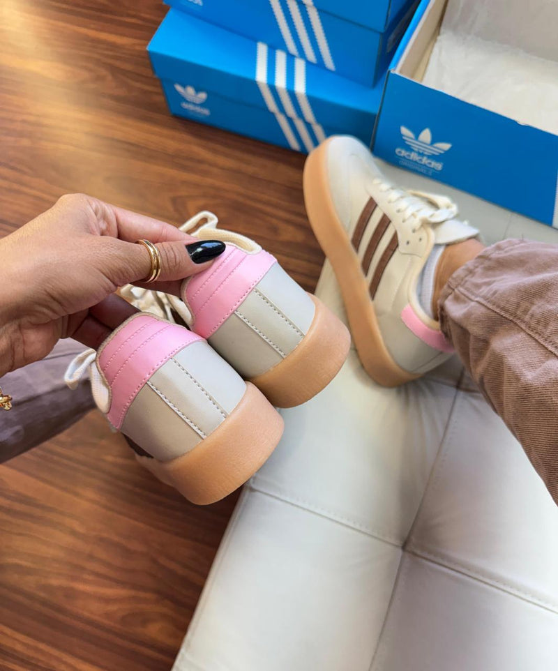 Tênis feminino confortável Adidas sambae tratorado marrom bege 