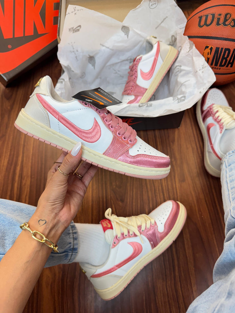 tenis feminino rosa estiloso confortavel nike jordan 1 x travis scott basquete streetwear