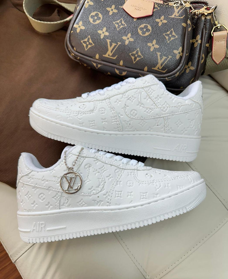 tenis unissex branco exclusivo nike air force 1 louis vitton colab moda 