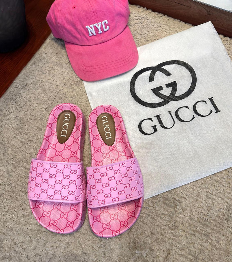 chinelo feminino confortavel luxo rosa slide da gucci 