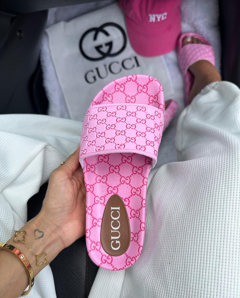 chinelo feminino confortavel luxo rosa slide da gucci 