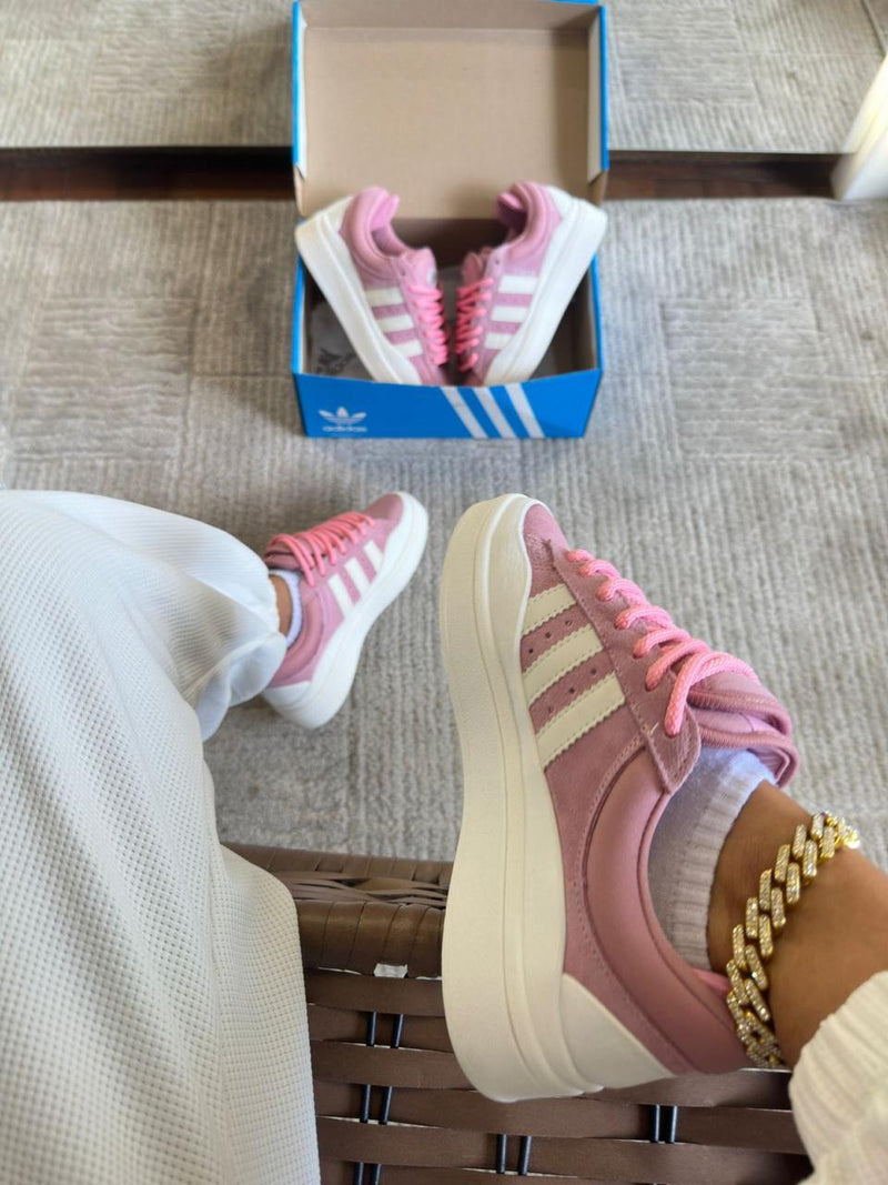 tenis confortavel feminino de couro legitimo da adidas bad bunny x campus rosa e preto 