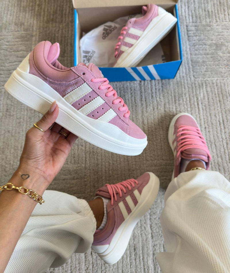 tenis confortavel feminino de couro legitimo da adidas bad bunny x campus rosa e preto 