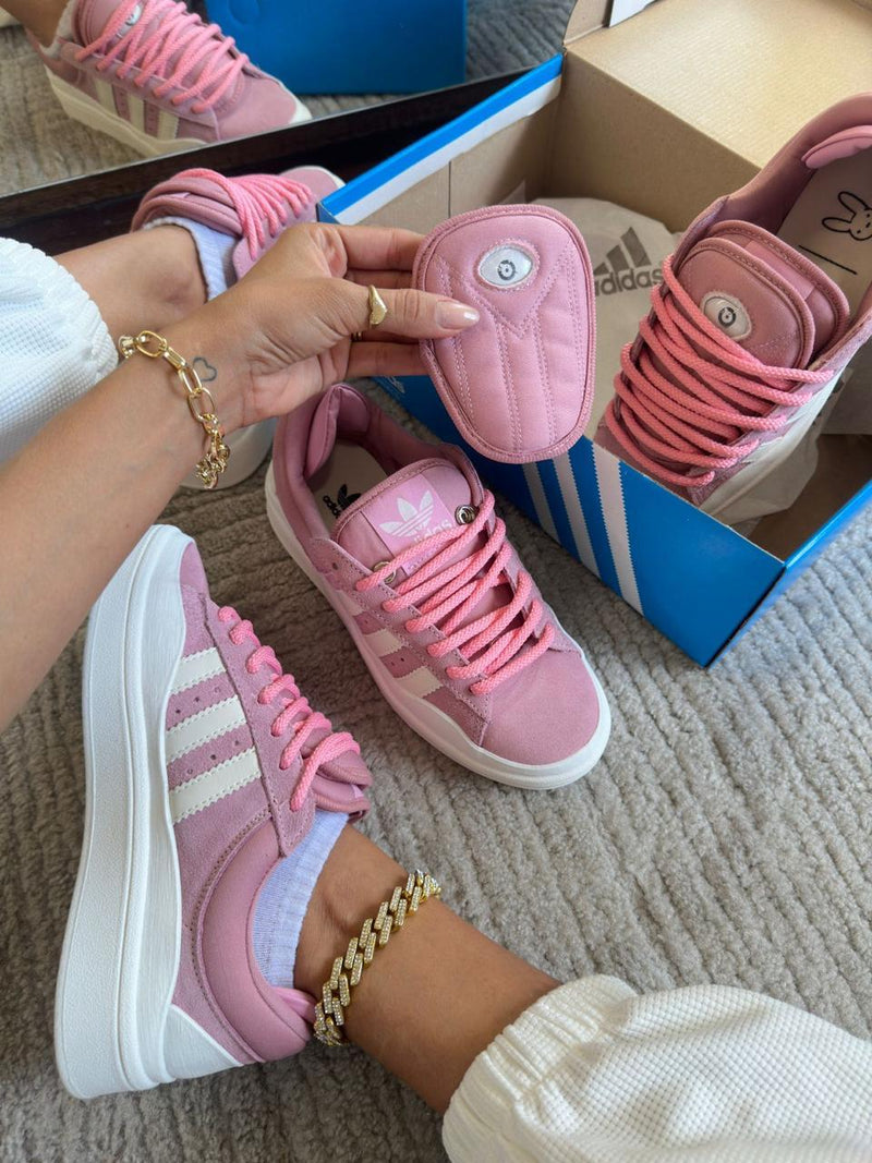 tenis confortavel feminino de couro legitimo da adidas bad bunny x campus rosa e preto 