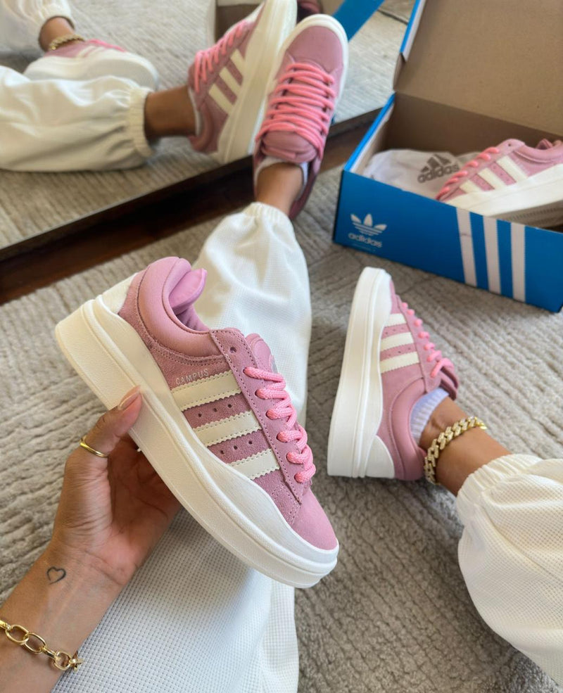 tenis confortavel feminino de couro legitimo da adidas bad bunny x campus rosa e preto 