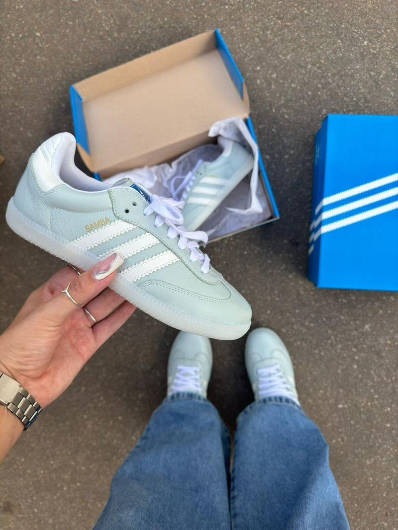 tenis feminino diferente estiloso adidas samba og azul bb couro legitimo