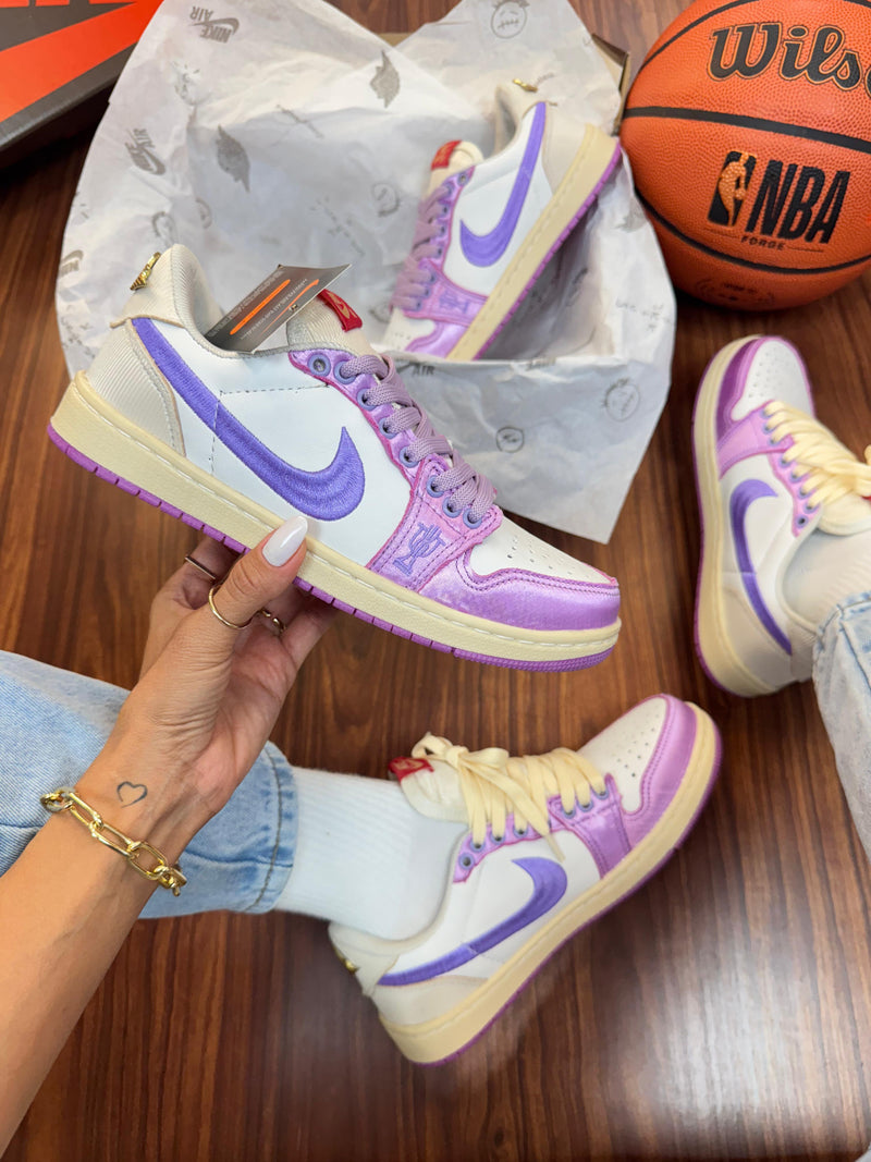 tenis feminino roxo estiloso confortavel nike jordan 1 x travis scott basquete streetwear