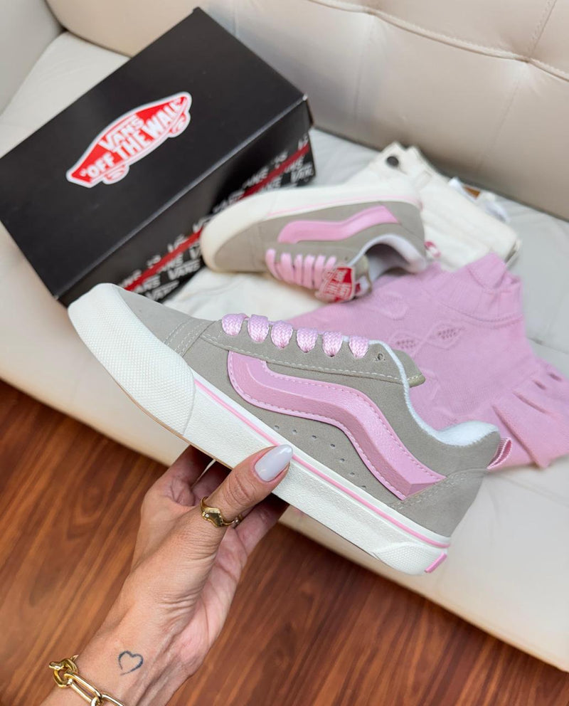 tenis feminino confortavel estiloso streetwear skate vans knu skool rosa