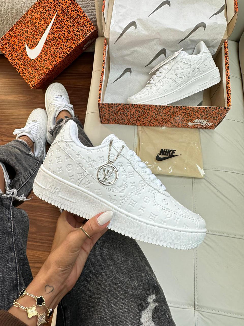 tenis unissex branco exclusivo nike air force 1 louis vitton colab moda 